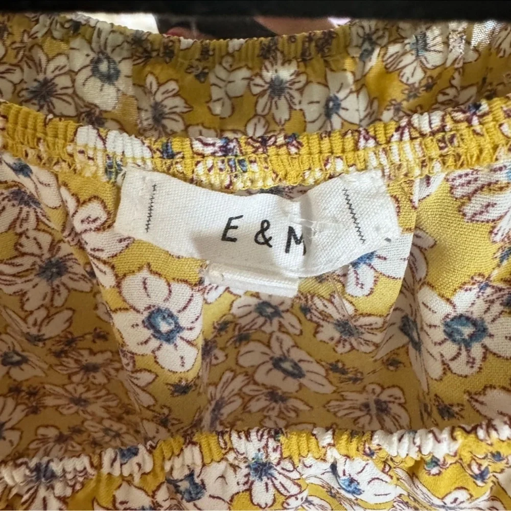🔥E & M Yellow Floral Smocked Peplum Blouse | Garden Party Chic Feminine Spring